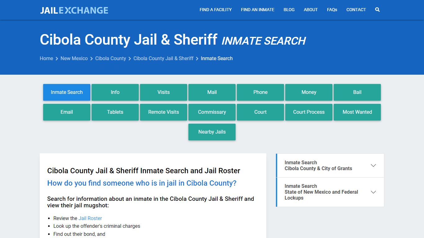 Inmate Search: Roster & Mugshots - Cibola County Jail & Sheriff, NM