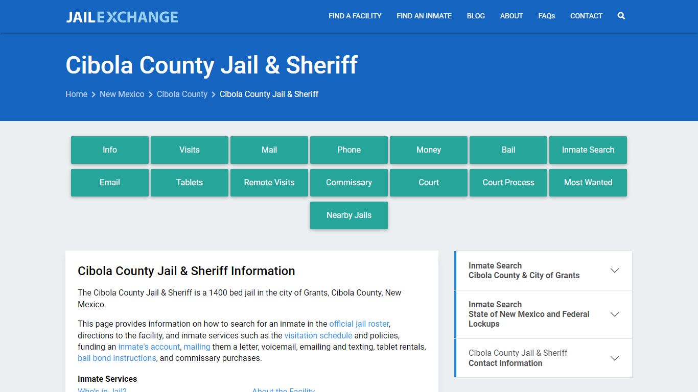 Cibola County Jail & Sheriff, NM Inmate Search, Information